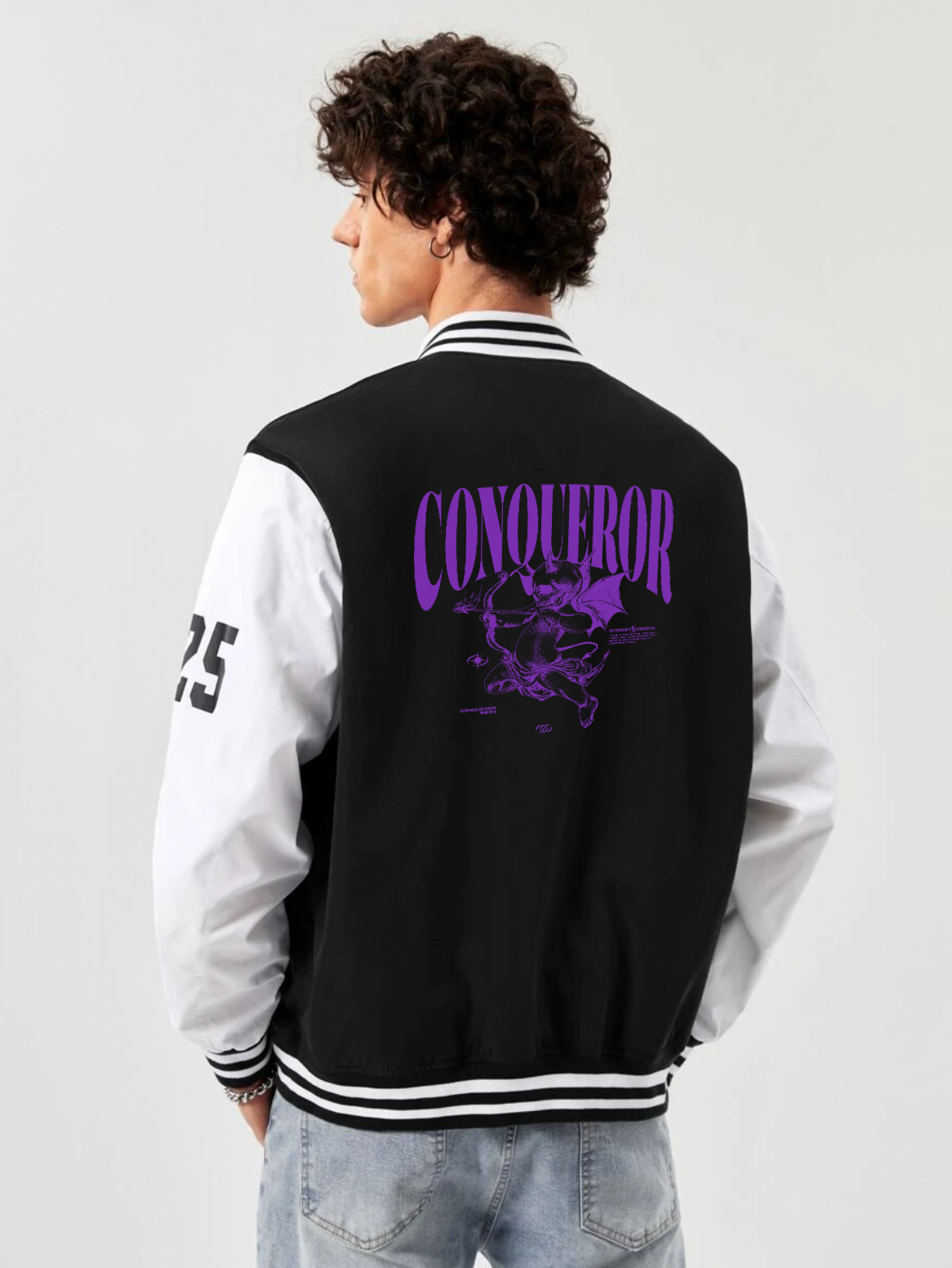 Alfaq Conqueror black and white color  varsity jacket